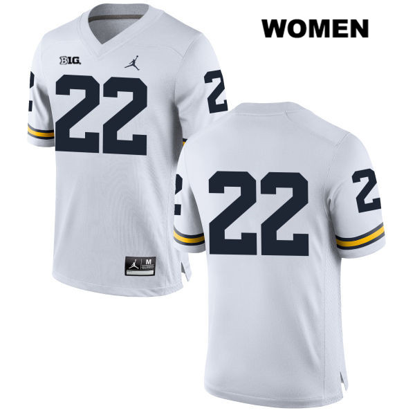 Women's NCAA Michigan Wolverines Karan Higdon #22 No Name White Jordan Brand Authentic Stitched Football College Jersey IZ25V02ZU
